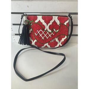 BRIGHTON SMALL RED, WHITE DOVE WITH HOLLY CROSSBODY BAG